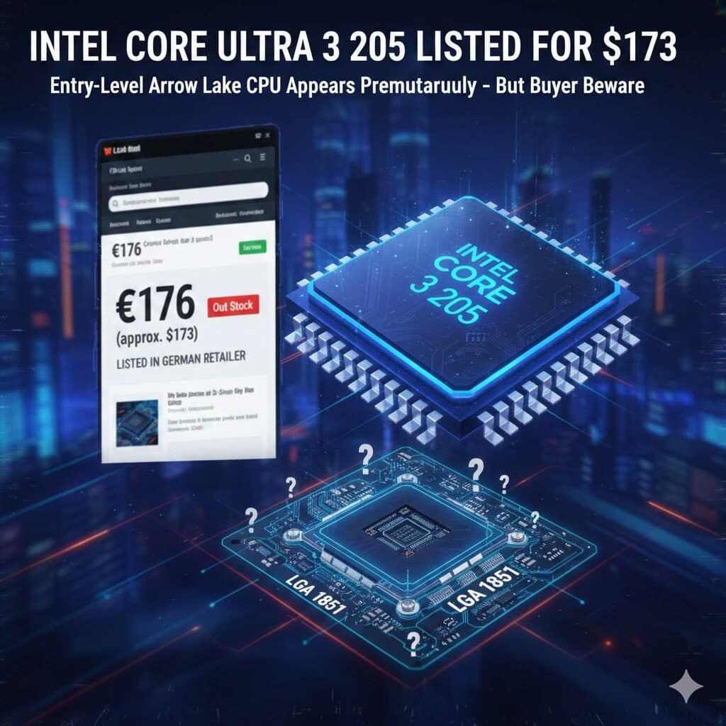 【まだ】リーク情報 – Intel Core Ultra 3 205がドイツの小売店にて約173ドルで掲載【買うな】