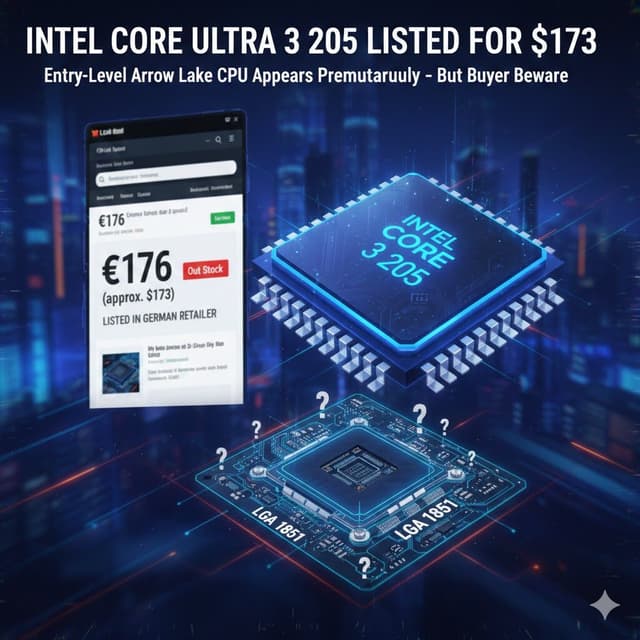 【まだ】リーク情報 – Intel Core Ultra 3 205がドイツの小売店にて約173ドルで掲載【買うな】