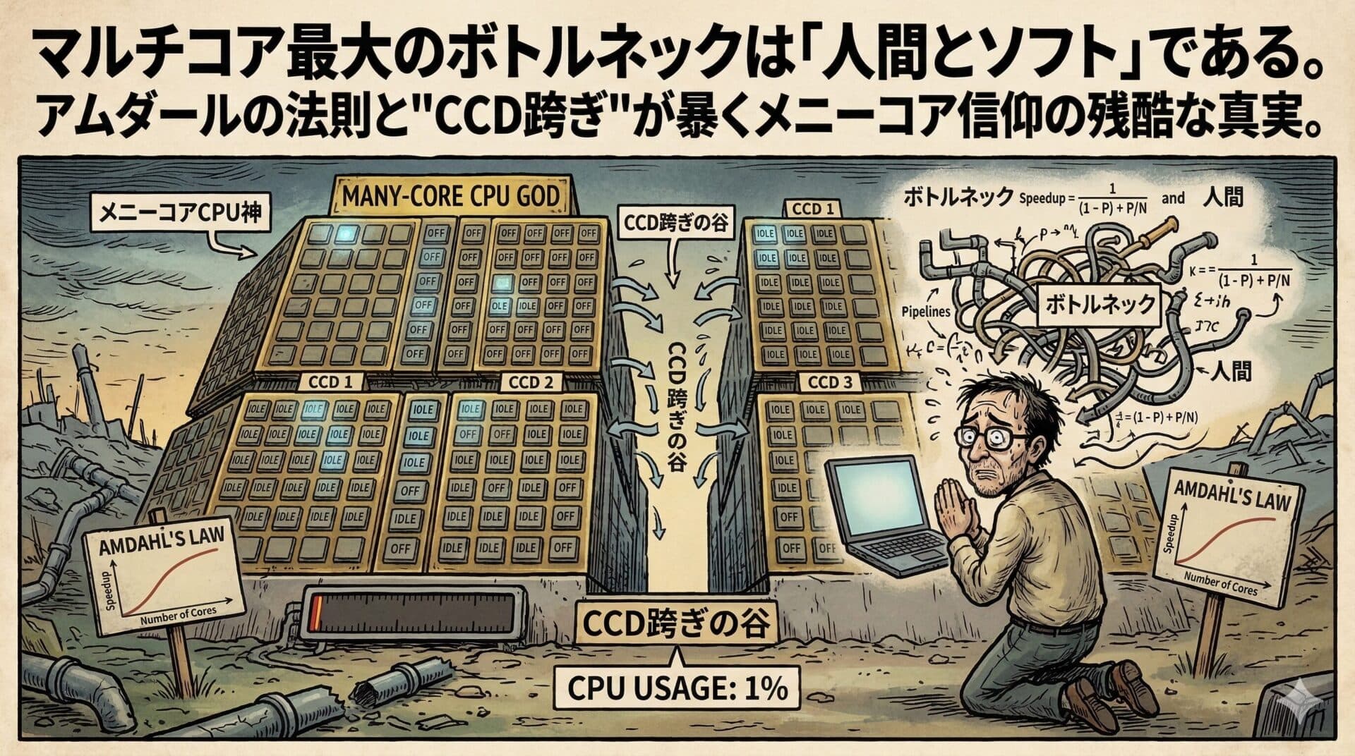 マルチコア最大のボトルネックは「人間とソフト」である。アムダールの法則が嗤うメニーコア信仰