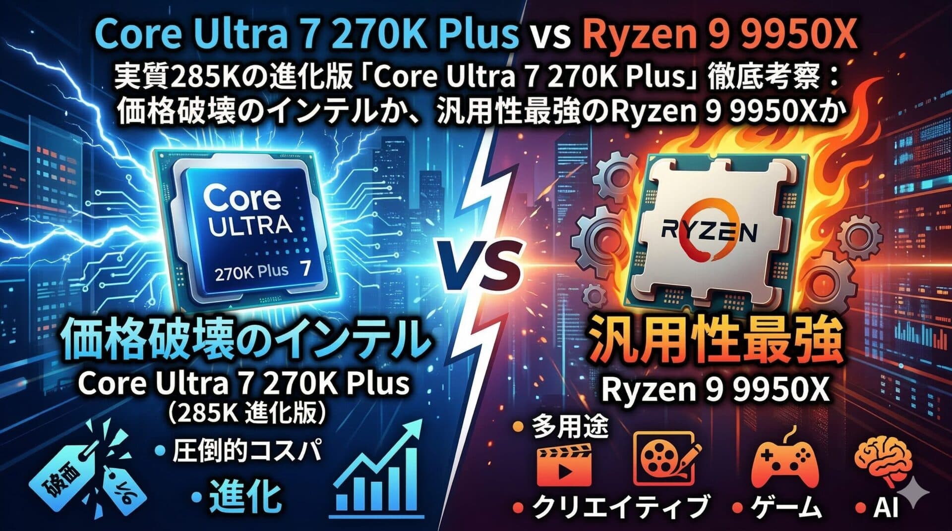 実質285Kの進化版「Core Ultra 7 270K Plus」徹底考察:価格破壊のインテルか、汎用性最強のRyzen 9 9950Xか