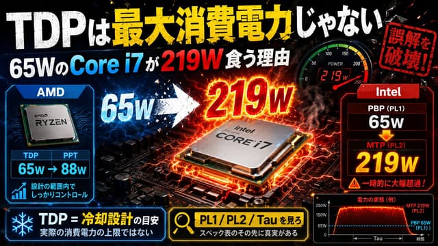 【勘違い多すぎ】TDPは最大消費電力じゃない。65WのCore i7が219W食う理由