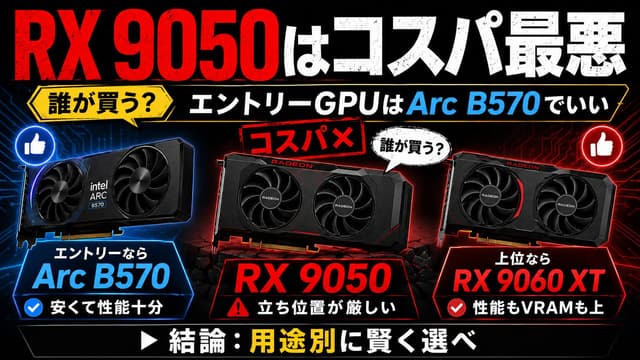 【誰が買う?】RX 9050はコスパ最悪。エントリーGPUはArc B570でいい
